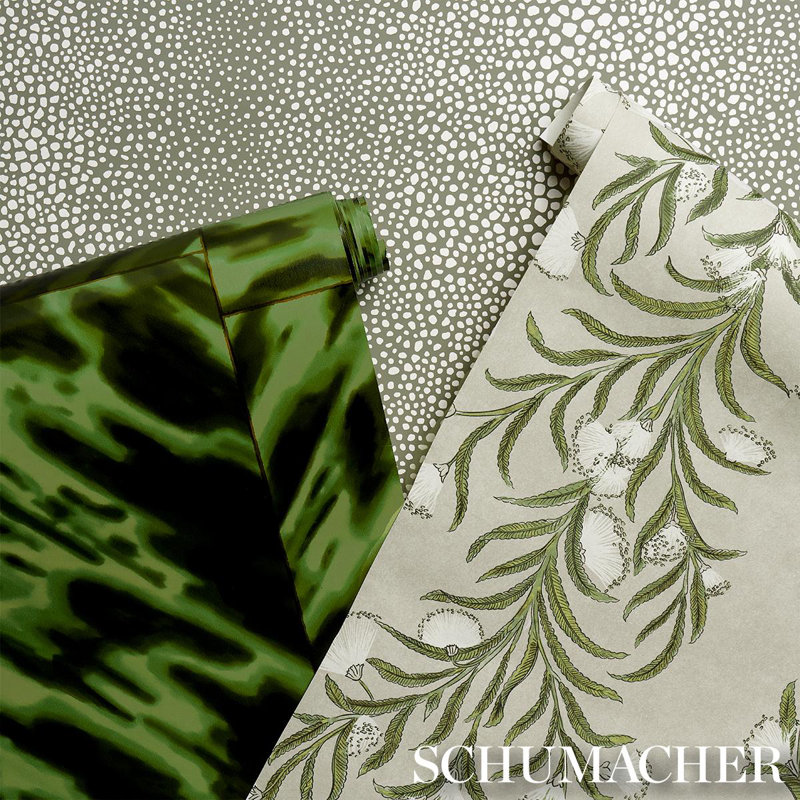 Schumacher x Celerie Kemble Tasmanian Mimosa Wallpaper, Ivory/Green