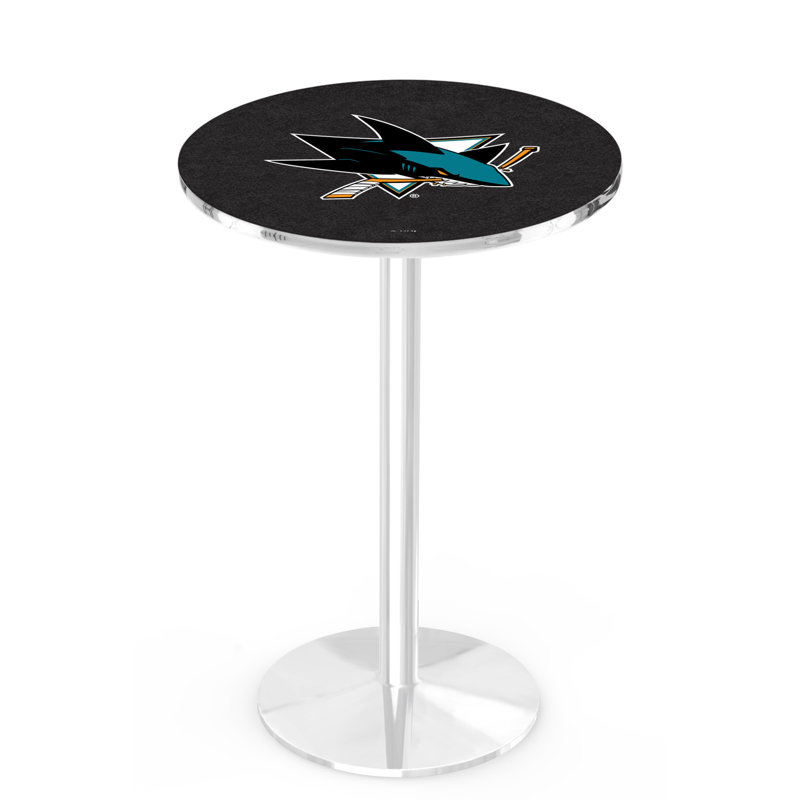 NHL Round Metal Base Dining Table, Chrome, San Jose Sharks