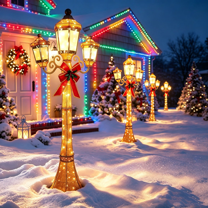 Lampadaire triple autoportant extérieur de 1,8 m, décoration de Noël pour jardin