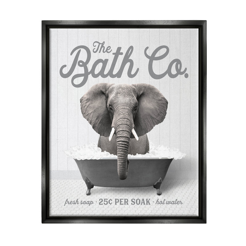 " Bubble Bath Elephant ", Jet Black Floater Frame, 31" H x 25" W x 1.7" D