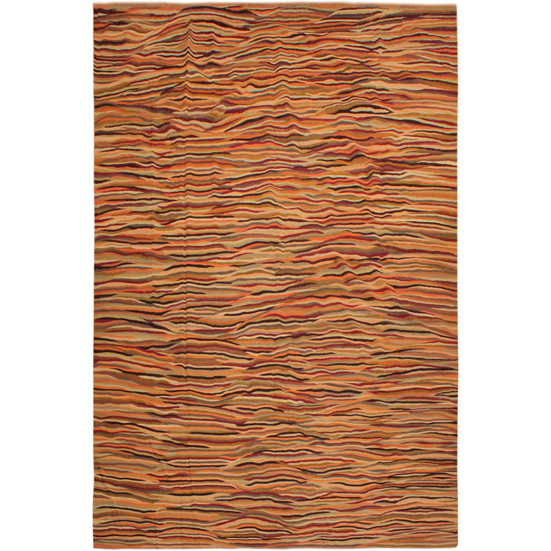 Tapis beige/noir en laine fait main kilim one-of-kind Sinclair