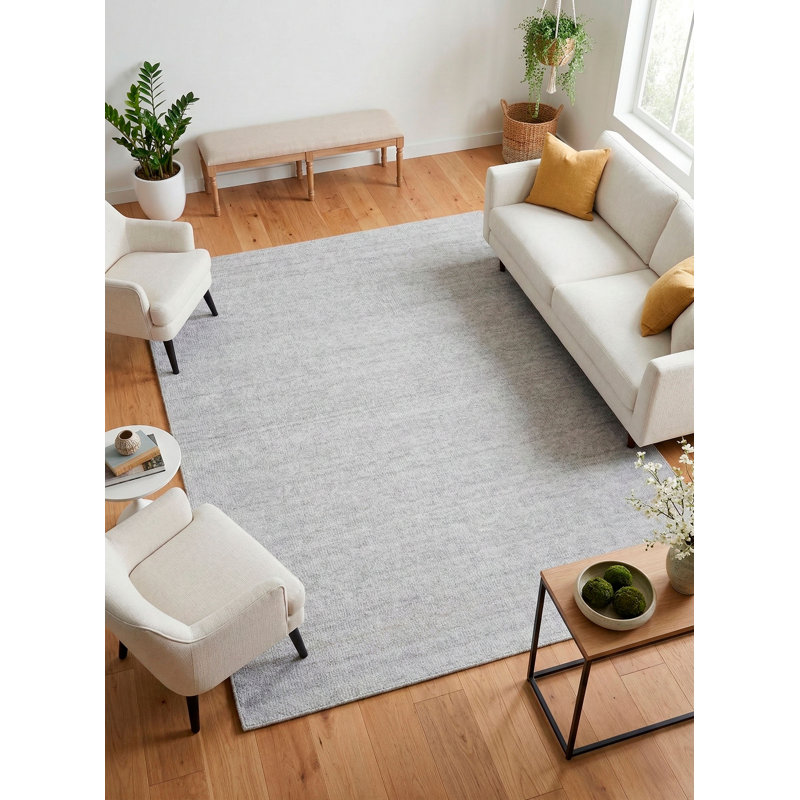 Puja Hand Loomed Area Rug in Light Gray, Rectangle 10' x 14'