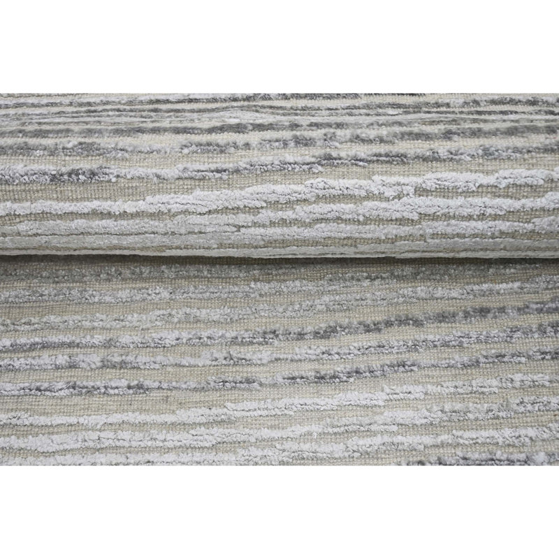 Striped Area Rug in Silver And Grey, Rectangle 9' x 12'