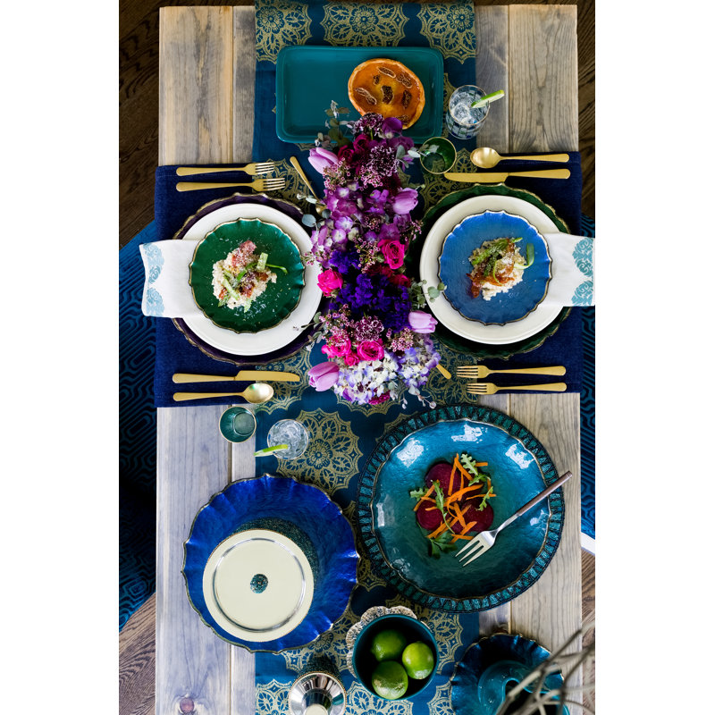Baroque Glass Scalloped Charger, Aqua