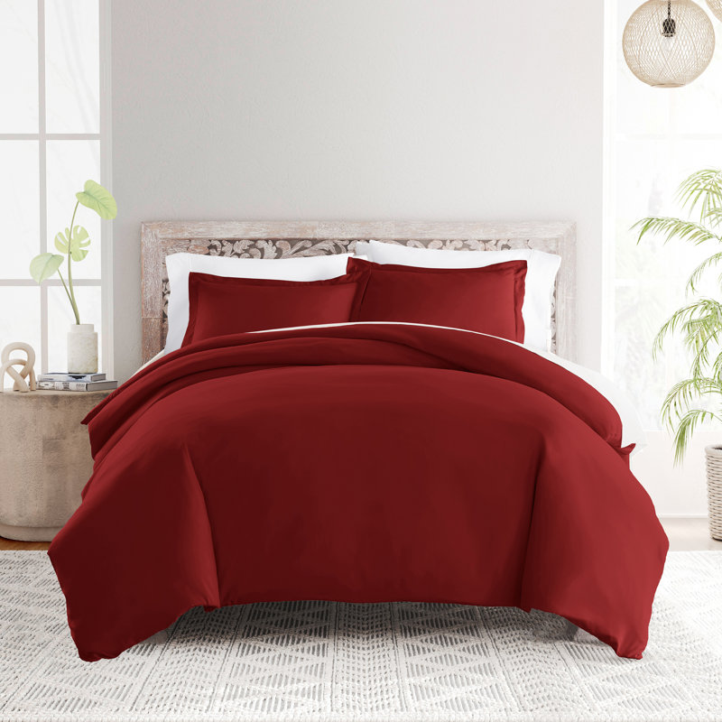 Ensemble de housse de couette en microfibre super doux, Bourgogne, Housse de couette pour grand lit + 2 taies décora