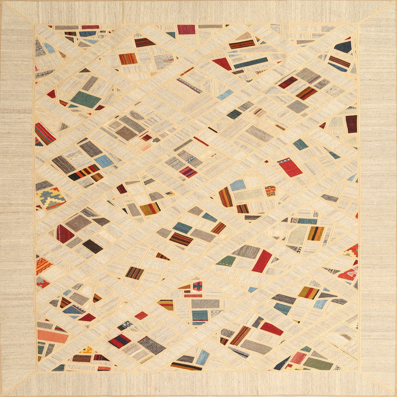 Tapis abstrait brun clair / brun, Carré 6 pi