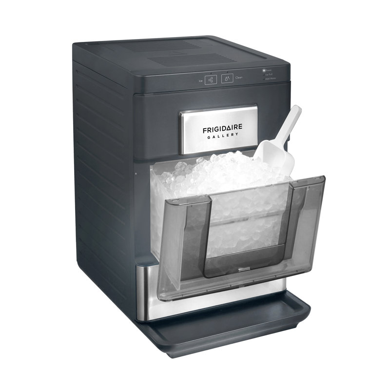 Frigidaire Gallery 33 lb Machine à glaçons de comptoir, accents en acier inoxydable, glace en forme de pépite, Noir
