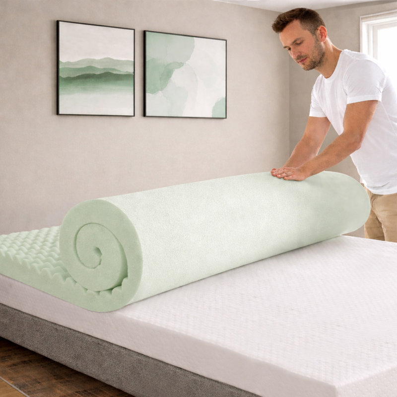 Convoluted Egg Shell Design Mattress Topper, High-Density Supporting Bed Pads, King, 2"