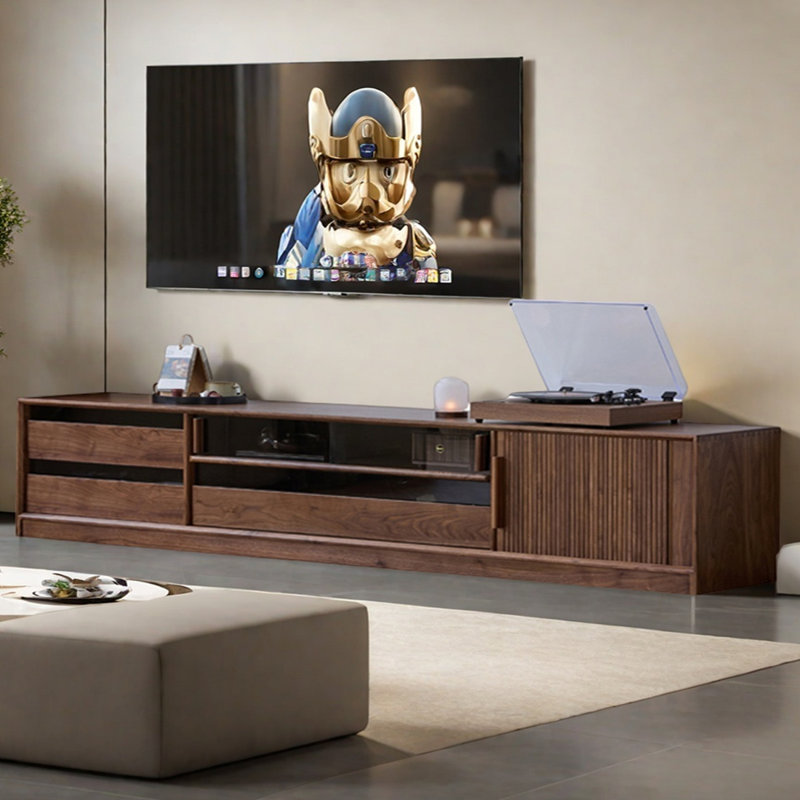 Nordic Style Walnut Wood TV Stand, 17.71"H x 102.3"L x 15.75"W