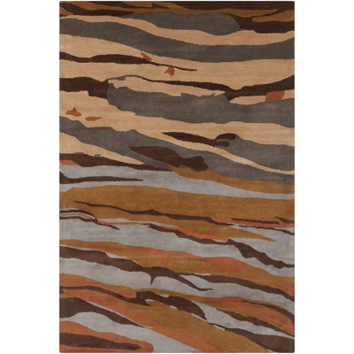 Ailey Authentic Hand-Tufted Handmade Brown, Rust-Orange & Grey Modern Abstract Landscape Wool Area Rug