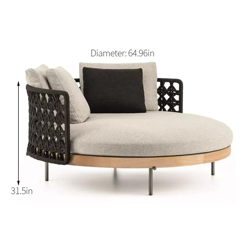 Braided Rope Creative Patio Daybed 64.96'' Wide Circle Patio Daybed with Cushions