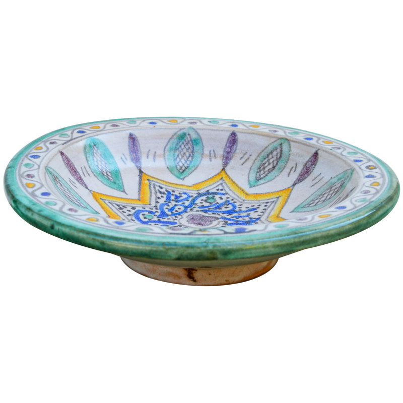 Assiette décorative en céramique bleu sarcelle / jaune / vert