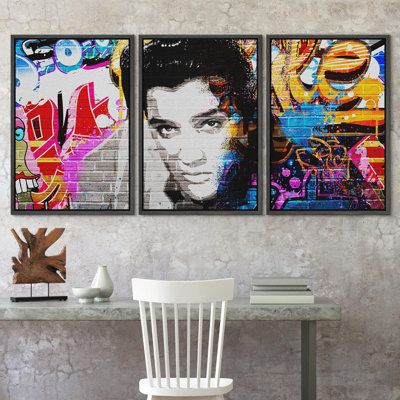 Pop Urban Street " Urban High Contrast Elvis Portrait Graffiti & Street Art People Pop Art Colorful " 3 - Pieces