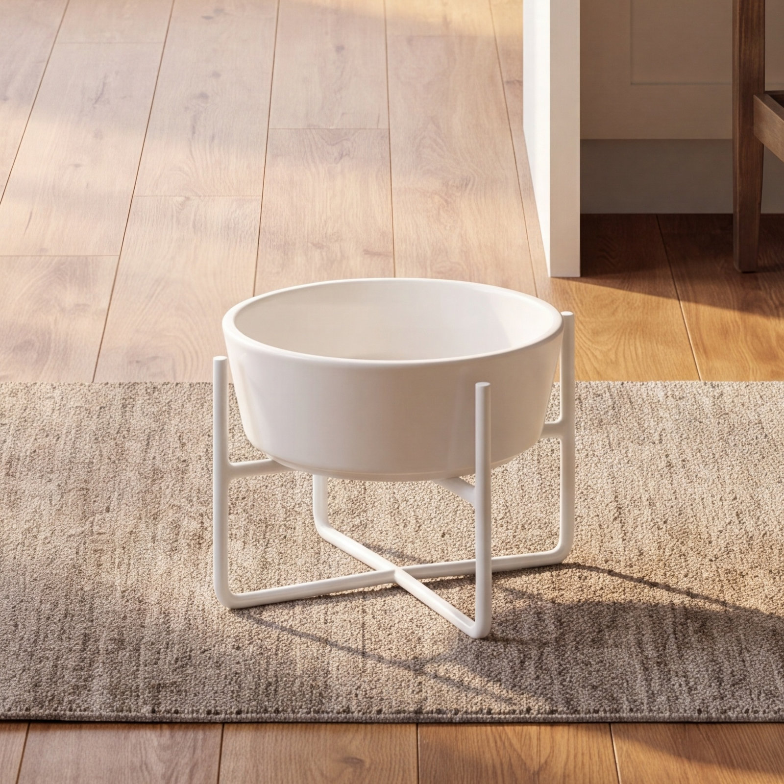 Simple Solid Dog Bowl Stand, White, Medium (3.25")
