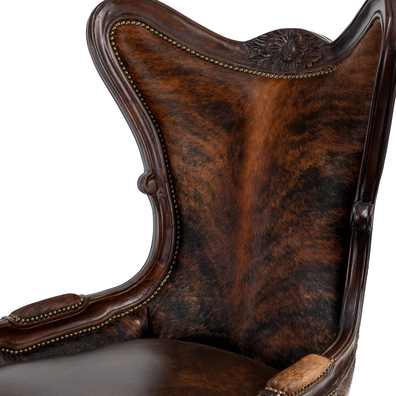 Fauteuil club Goin, Cuir véritable brun foncé / brun pâle