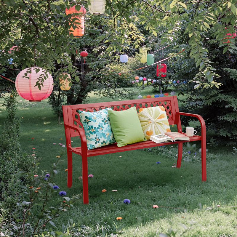 Banc d'extérieur en fer noir 47 po, Rouge