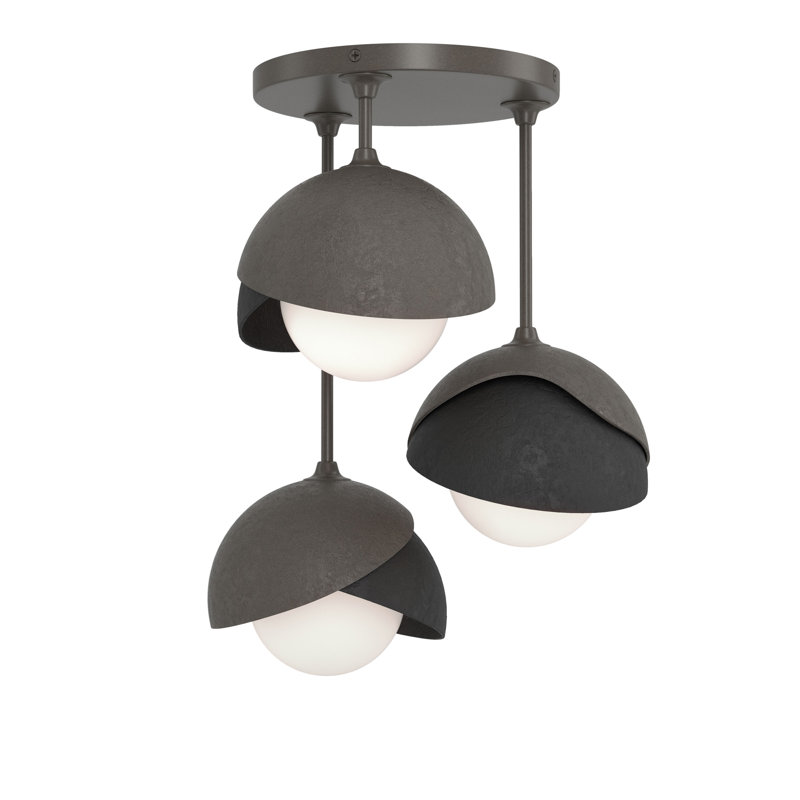 Brooklyn 3 - Light Double Shade Semi Flush Mount, Black, Dark Smoke