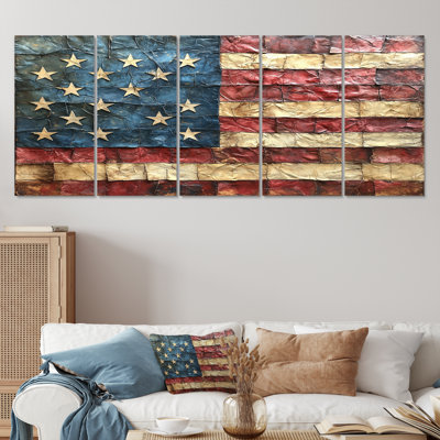 Declaration Of Independence American Flag I - Flag Wall Art - Traditional Wall Art Decor 5 Piece