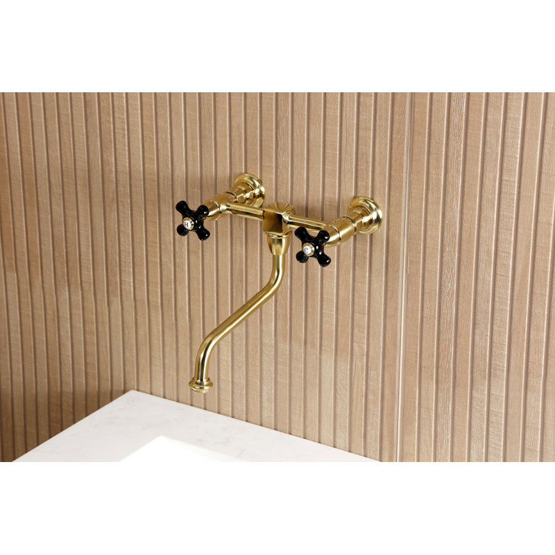 Kingston Brass Duchess Two-Handle 2-Hole Wall Mount Bathroom Faucet, Brushed Brass