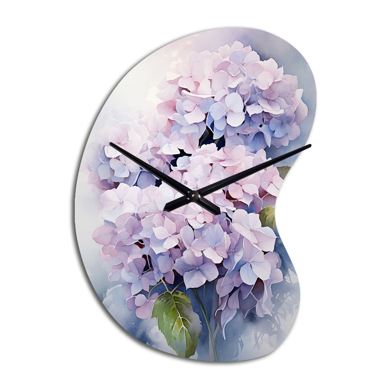 Hydrangea mauve Graceful Whispers - Hydrangea asymétrique horloge en métal, Petit