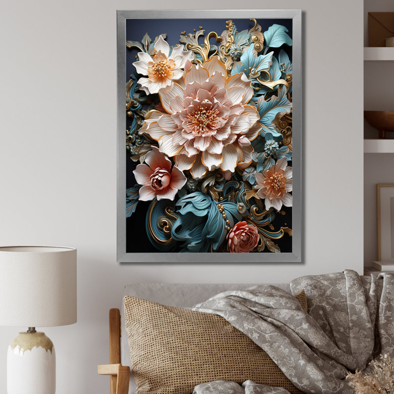 Bouquet de fleurs sauvages éclatantes, H 32 po x l 16 po, Cadre simple argenté