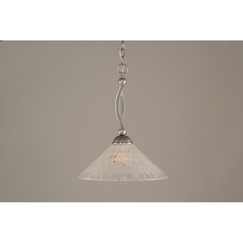 Bow Chain Hung Pendant Glass, Brushed Nickel, 19", Raspberry Crystal