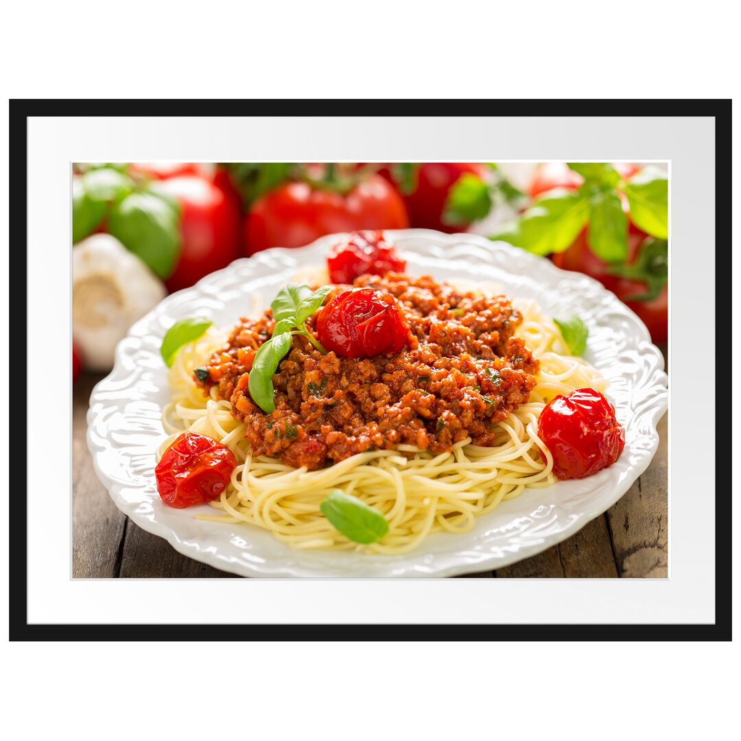 Gerahmtes Poster Spaghetti Bolognese auf dem Teller