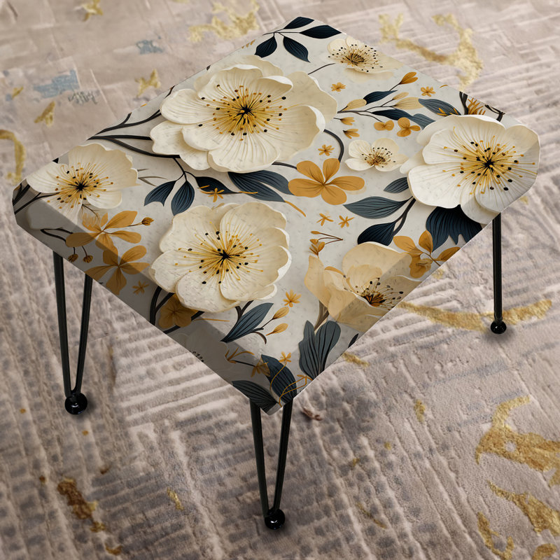 Ivory Poppies Playful Blossoms - Repose-pieds rectangulaire floral