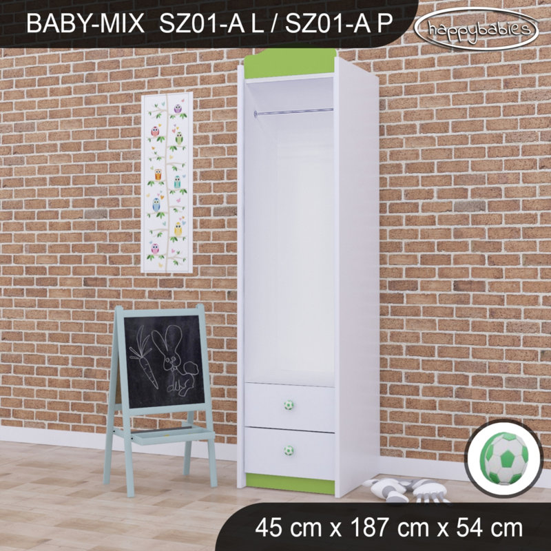 Baby Mix Ball 1 Door Wardrobe, Green