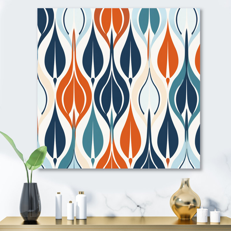 Orange et bleu, symphonie botanique I - art mural abstrait en métal, salon, H 16 po x l 16 po x P 1 po