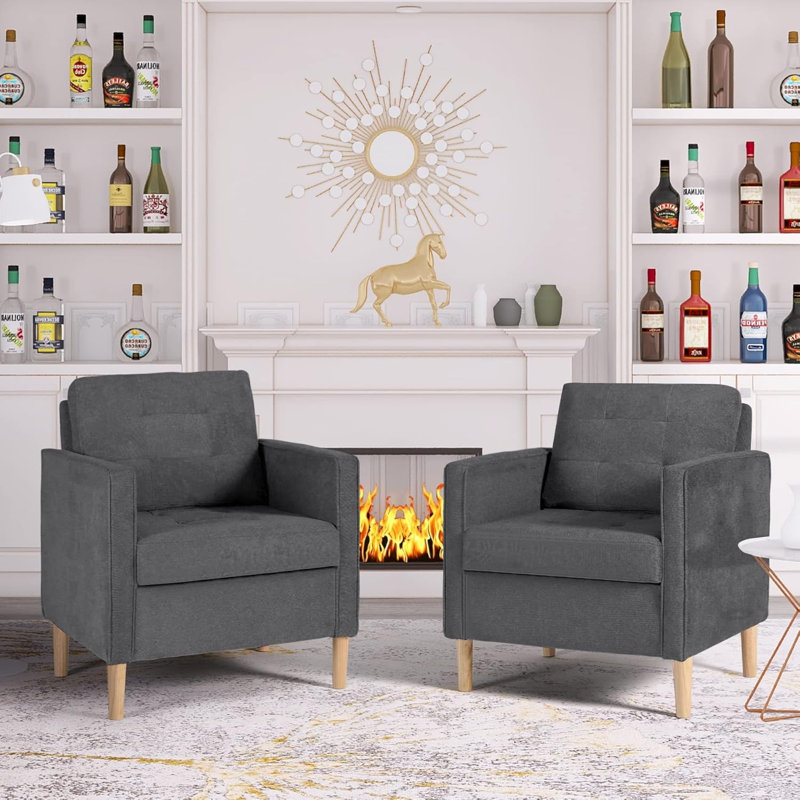 28.7"W Tufted Comfortable Accent Arm Chair, Gray