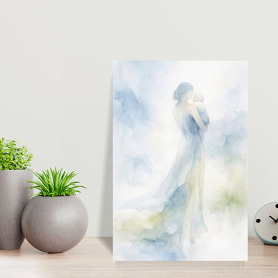 Mother With Baby In Soft Blue Tones Abstract Contemporary Wall Art