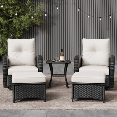 Layinsun 5 Pieces Outdoor Patio Furniture Set, Rattan Wicker Swivel Chair With Ottoman