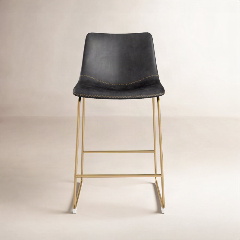Nia Vegan Leather Bar & Counter Stool, Black, Counter Stool (24" Seat Height), Gold