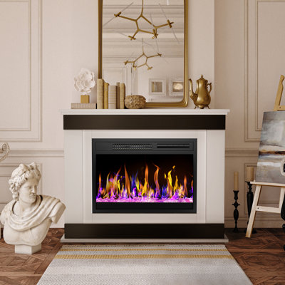 Symple Stuff 37" Electric Fireplace With Mantel, Freestanding Fireplace With 23" Fireplace Insert Heater, Electric Fireplace For Living Room, Remote Control,12 Colors Adjustable Flame, 24h Timer,white