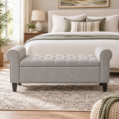 Banc de rangement rembourré Vestia de 50 po avec accoudoirs arrondis, pouf capitonné pour la chambre et l'entrée