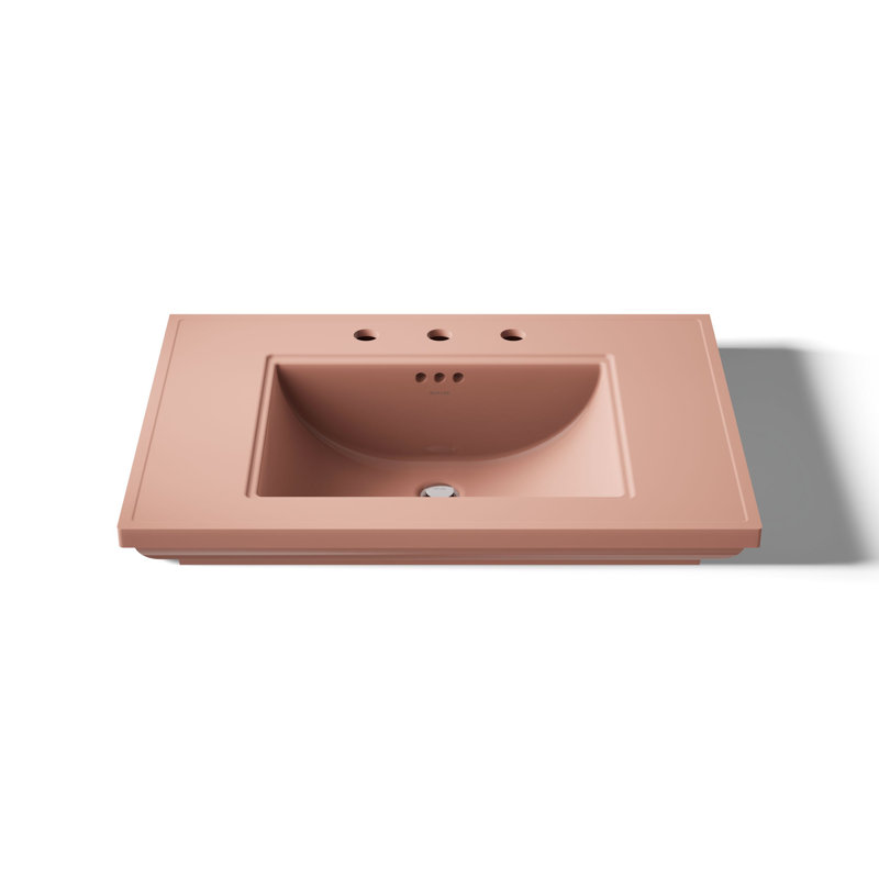 Memoirs® Stately Pedestal/Console Table Bathroom Sink Basin with Single Faucet-hole Drilling, 8" Centers, Peach Blow