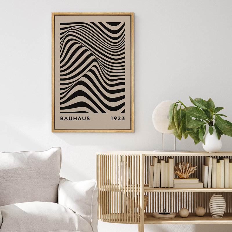 Classical Artwork " Mid-Century Bauhaus Black Stripe Illusion Shapes ", H 24 po x l 16 po, Naturel