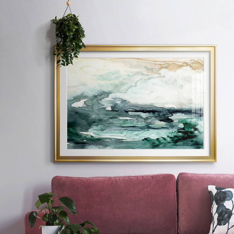 «Sea Foam Flow» avec cadre en I et cadre biseauté mat et verre, Or, H 19 po x l 27 po x P 1,5 po