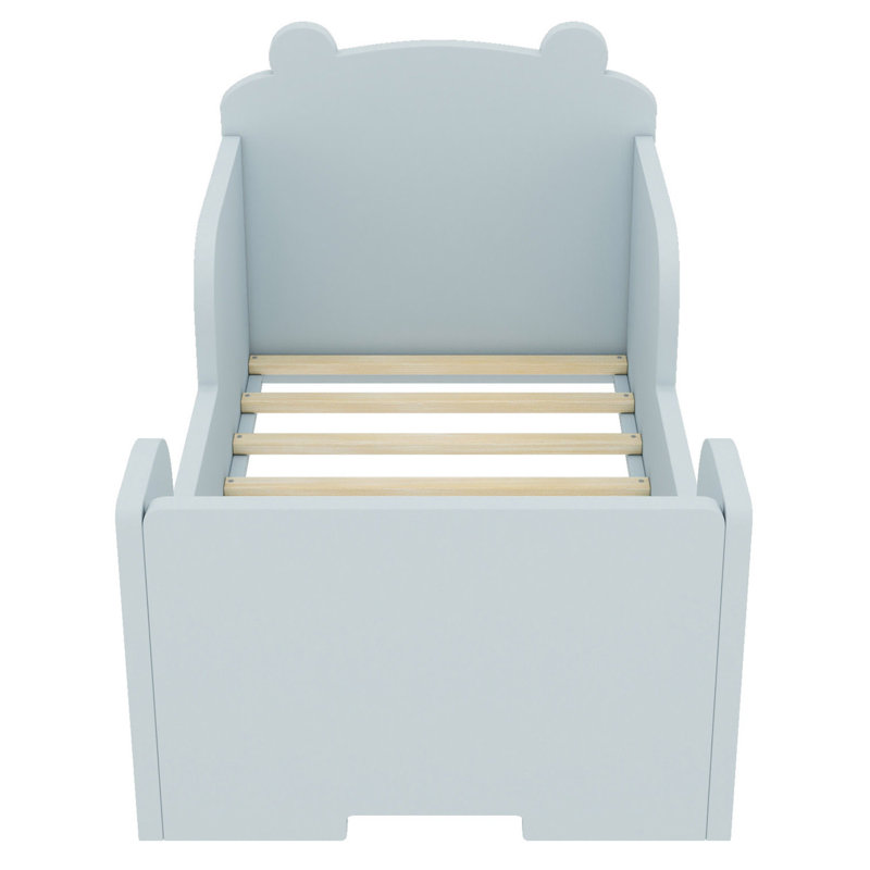 Lit de plancher pour enfants avec conception d'ours - Lit de bébé pour tout-petits avec rails de sécurité pour les enfants de 3 à 6 ans