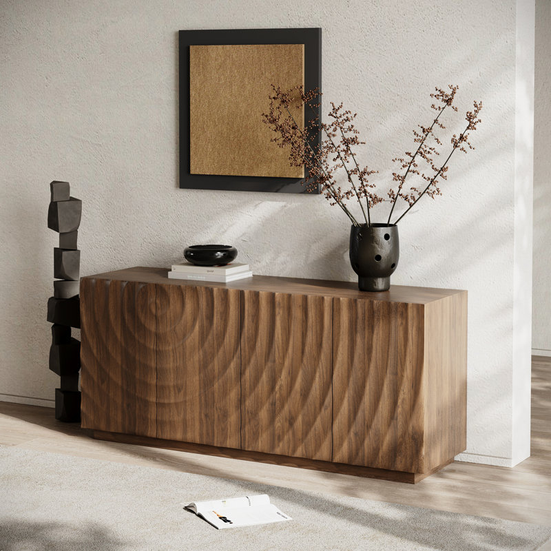 59" Sideboard Buffet Cabinet with Storage, Modern 4-Door Kitchen Buffet Cabinet with Water Ripple Decor, 2 Tiers Large Modern TV Cosnole Cabinets for Living Dining Room