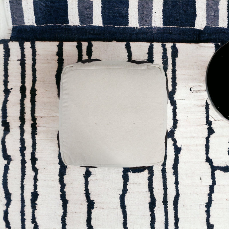 Ivory and Black Diamond Tufted Square Pouf Ottoman, 18" x 14"