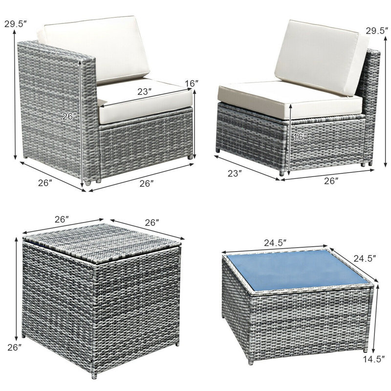 Ensemble de conversation modulaire en rotin avec coussins 8 pièces Burand, Blanc