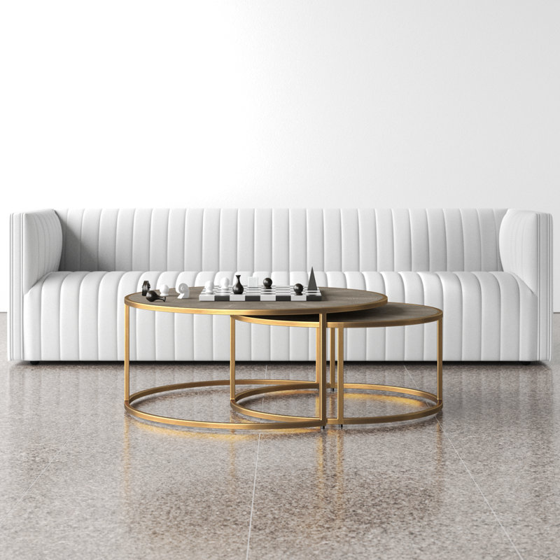 Jakari Nesting Coffee Table, Antique Brass, Gray Shagreen