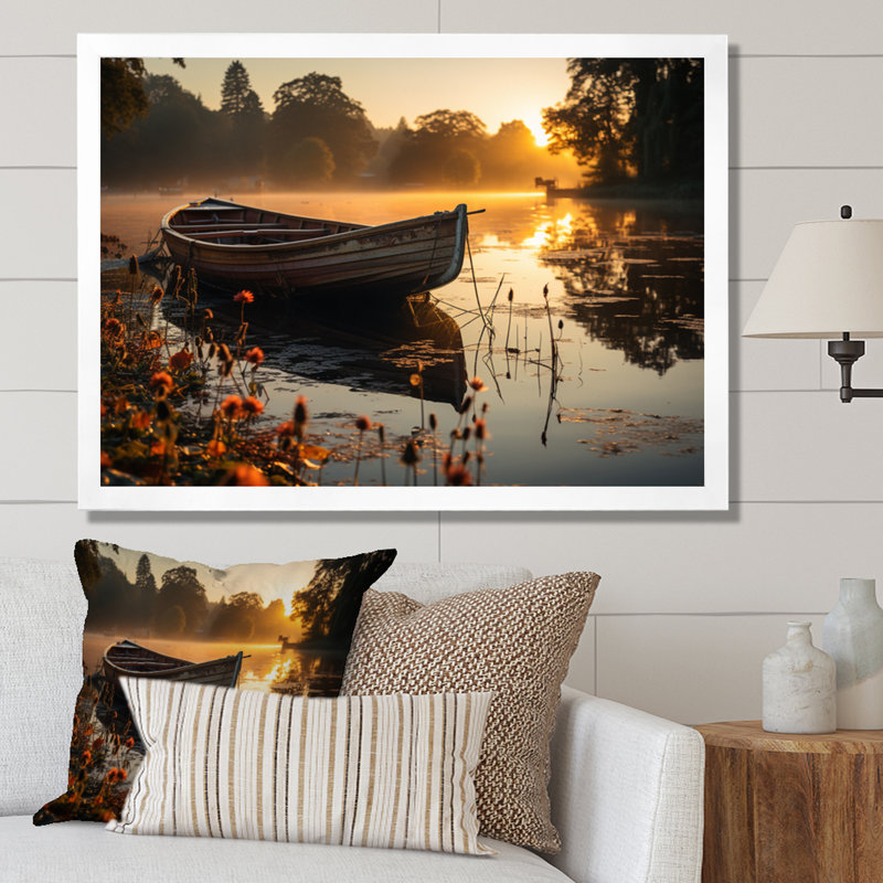 «Canoe On The Lake - Lakehouse», reproductions encadrées, H 34 po x l 44 po x P 1,5 po, Cadre simple blanc