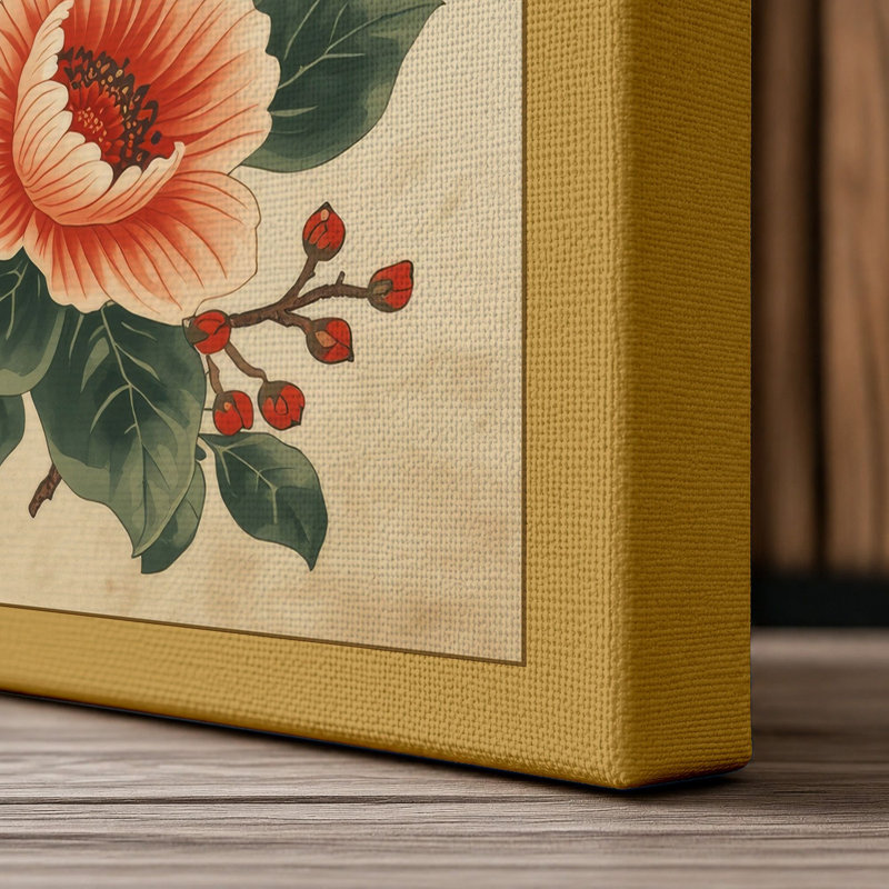 Flowering Plant in Bloom Botanical 1 Piece Wrapped Canvas Wall Art, 36x24 - 91.4 x 61.0 cm, Ochre Border