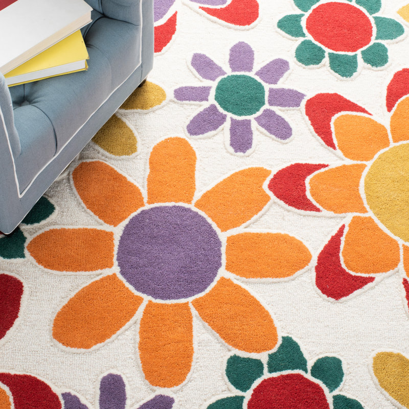 Tapis rouge / orange / vert en laine touffeté à la main Asfrith, Rectangle 3 pi x 5 pi