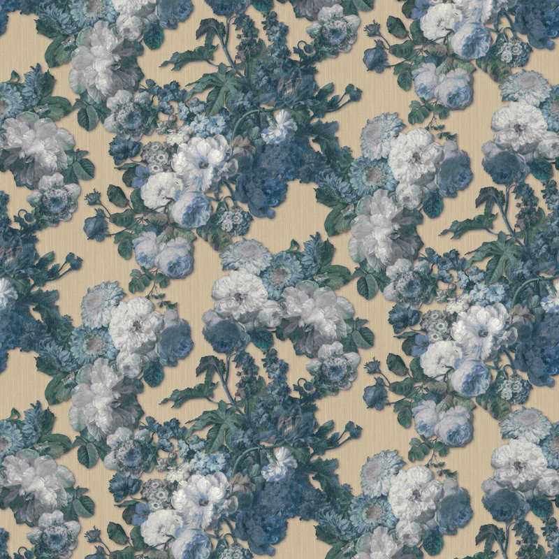 Elle Decor Floral Baroque 3D Embossed Glitter Shimmer 33' L x 21" W Wallpaper Roll, Teal/Light Gold