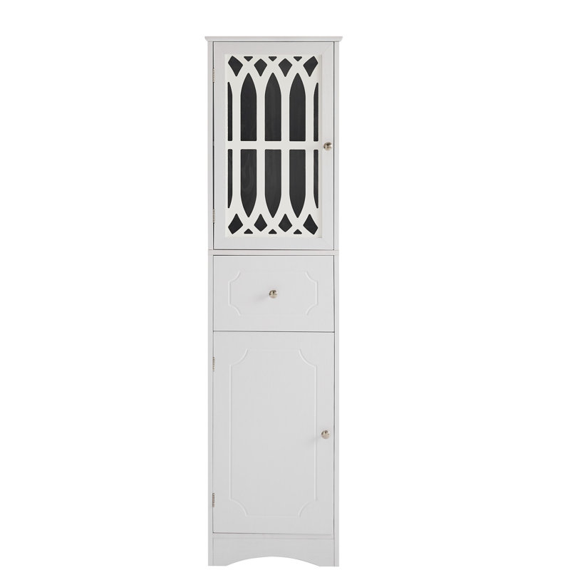 Armoire de rangement blanche pour salle de bain - avec tablette réglable, porte et tiroir, grande salle de bain autoportante et pratique