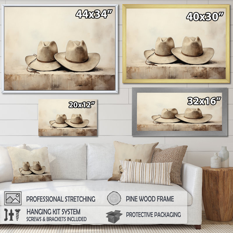 «Malai Cowboy Hat Minimalisme Style II», reproduction sur toile, H 24 po x l 32 po x P 1 po, Cadre flottant noir